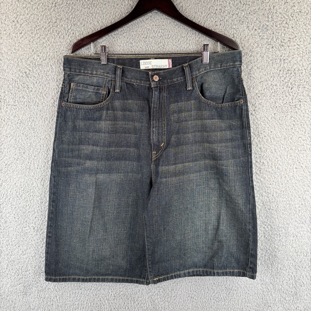 Levi's 569 Loose Straight Denim Shorts Men's W36 Dark Wash Baggy Jorts Y2K